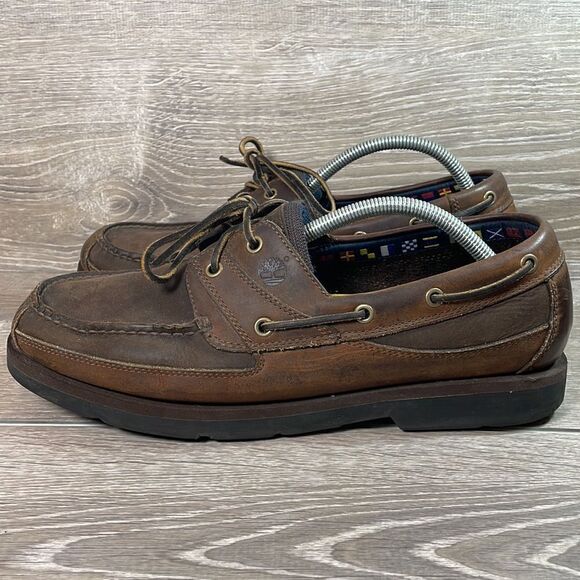 Timberland Brown Leather Mens Size 12M 2-Eye Lace Up Moccasin Boat Shoe 71024 - Picture 3 of 12